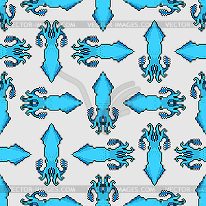 Squid pixel art pattern seamless. 8 bit calamary - vector clipart