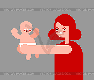 Мать и кричащий ребенок. ребенок непослушен - векторный клипарт / векторное изображение