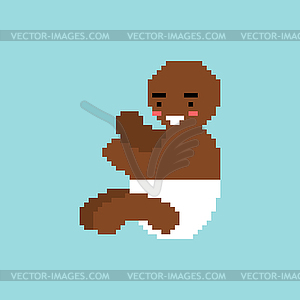 Афроамериканец Маленький ребенок пиксель арт. 8 бит маленький - клипарт в векторе