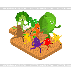 Vegetables on cutting board. Vegetarian food. - vector image