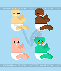 Маленький ребенок из разных рас набора. маленький ребенок - изображение в векторе / векторный клипарт