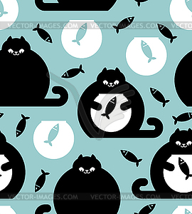 Cat and aquarium pattern seamless. Cat watching fis - vector clipart