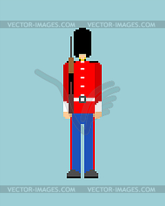 Beefeater British Royal Guardsman pixel art. 8 bit - vector clipart