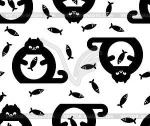 Cat and aquarium pattern seamless. Cat watching fis - vector clipart