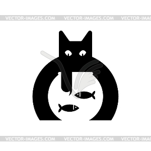 Cat and aquarium. Cat watching fish in aquarium. - royalty-free vector image