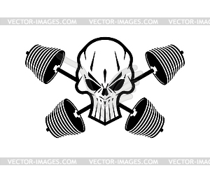 Skull barbell. Gym hardcore training sign - vector image