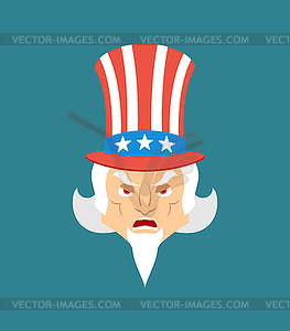 Uncle Sam angry emoji. Man evil emotions avatar. - vector image