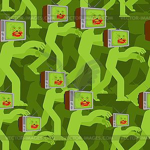 Zombie TV pattern seamless. Zombi televisor - vector clip art