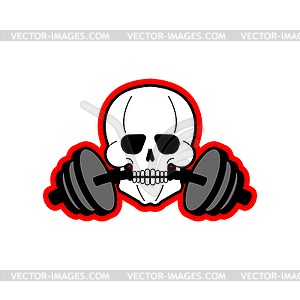 Skull barbell. Gym hardcore training sign - vector clip art