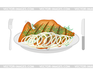 Fried fish on plate. fried perch - vector clipart