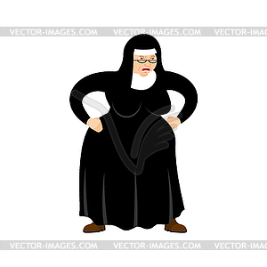 Angry nun. Evil holy sister - color vector clipart