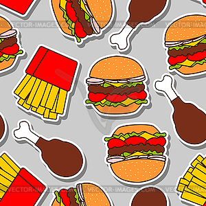 Fast food pattern seamless. burger and fried chicke - vector image