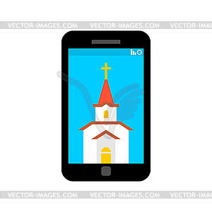 Online Mass. Prayer on Internet. Web confession. - vector image