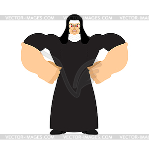 Angry nun. Evil holy sister - vector clipart