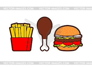 Fast food set icon. burger and fried chicken leg an - vector clipart / vector image