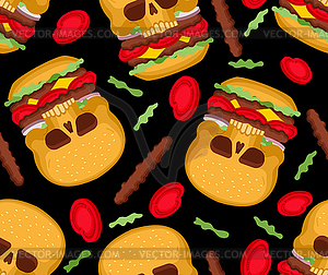 Skull burger pattern seamless. Harmful food - vector image