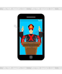 Online prayer. Mass on Internet. Web confession. - color vector clipart