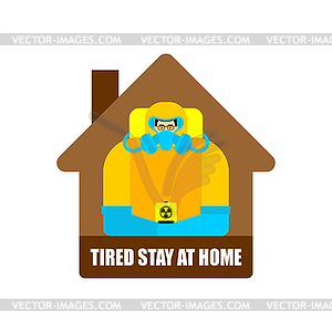 Stay in home. Man in Radiation protective suit in - vector clipart