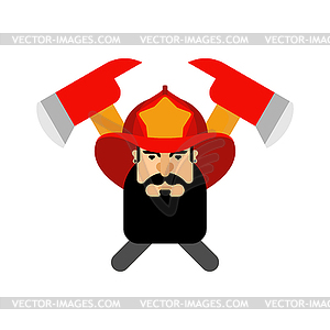 Firefighter in helmet sign. Fire ax and flame. - vector image
