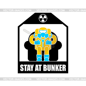 Stay in bunker. Man in Radiation protective suit - vector image