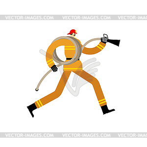 Firefighter run. Fireman running. Fire extinguishing - vector image