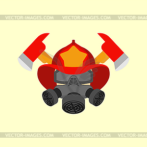 Firefighter in helmet sign. Fire ax and flame. - vector clipart