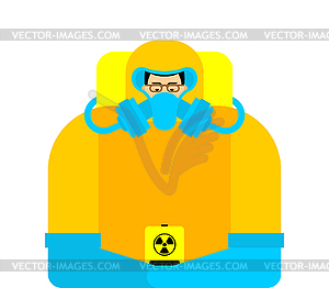 Man in radiation-protective suit is watching - vector clip art