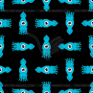 Squid pixel art pattern seamless 8 bit cephalopod - vector image