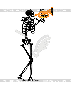 Skeleton with trumpet. Skeleton musician. bugle - vector image