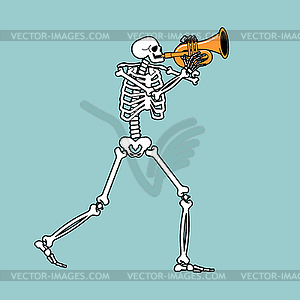 Skeleton with trumpet. Skeleton musician. bugle - vector image