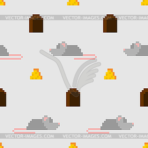 Pixel art Mouse and cheese Pattern seamless. 8 bit - vector image