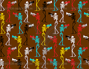 Skeleton with trumpet Pattern seamless . Skeleton - vector clipart