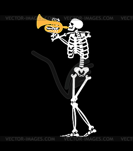 Skeleton with trumpet. Skeleton musician. bugle - vector image