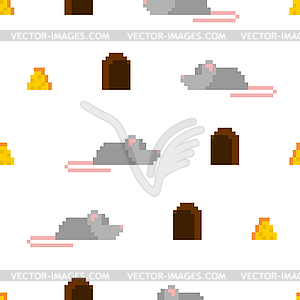 Пиксельная графика Мыши и сырный узор бесшовные. 8 бит - векторное графическое изображение