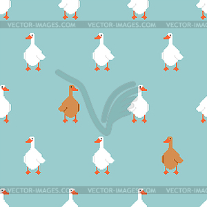 White goose Pixel art Pattern seamless . 8 bit - vector clip art