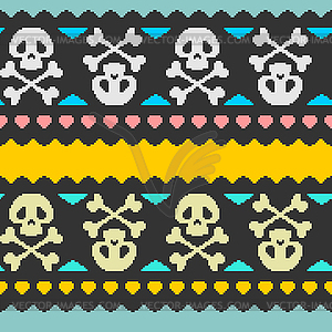 Pixel art Skull cartoon Pattern seamless . 8 bit - vector clipart