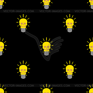 Skull light bulb Pattern seamless. Concept dead ide - color vector clipart