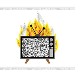 Burning TV . TV on fire - vector image