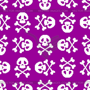 Pixel art Skull cartoon Pattern seamless . 8 bit - vector clipart