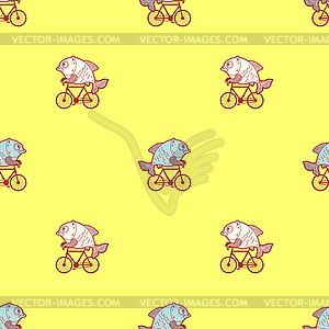 Fish on bike Pattern seamless. Carp on bicycle - vector EPS clipart