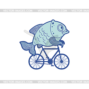 Fish on bike. Carp on bicycle Cartoon - vector clip art