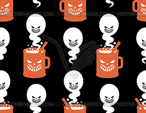 Cup and ghost Pattern seamless. Steam of mug is lik - vector image