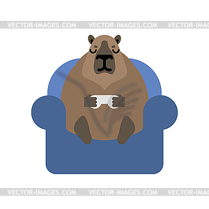 Capybara gamer and gamepad. guinea pig plays video - vector image