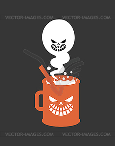 Cup and ghost. Steam of mug is like phantom. - vector clipart