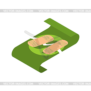 Dollar with band-aid. Caring and helping money - vector clipart