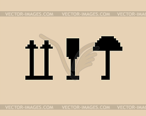 Sign for sending box pixel art. 8 bit Fragile, top - vector image