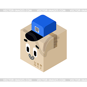 Parcel box in postman cap . Concept funny box to - vector image