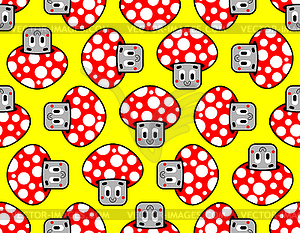 Cute amanita pattern seamless. Cheerful cartoon - vector clipart