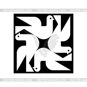 Четыре голубя - символ семьи и дружбы - рисунок в векторном формате