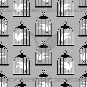 Pigeon in cage pattern seamless. Bird in cage - vector clipart